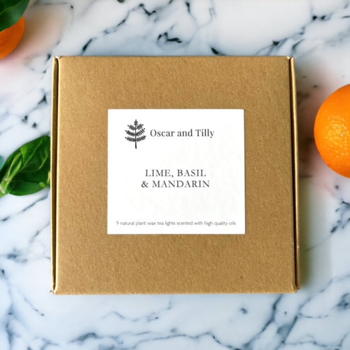 Lime, Basil & Mandarin Fragranced Tea Lights ~ Box of 9