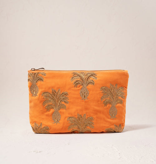 Pineapple Everyday Velvet Pouch in Orange