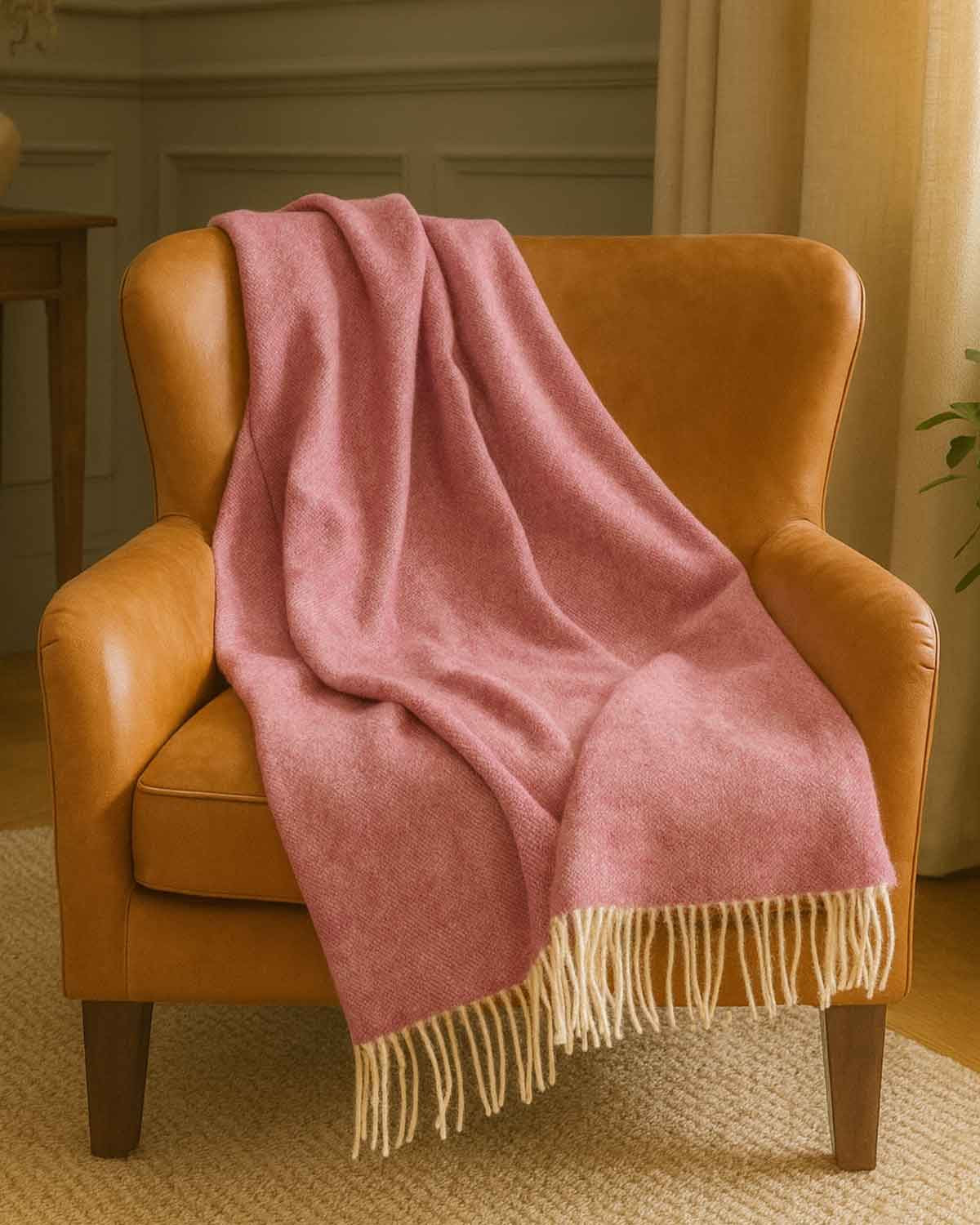 Herringbone Pure Wool Throw in Bubblegum