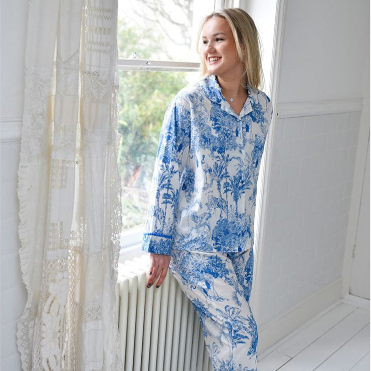 Blue & White Safari Toile De Jouy Print Pyjamas