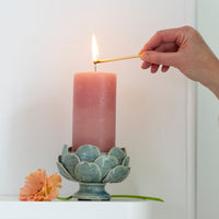 Artichoke Pillar Candle Holder in Sage Green