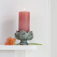 Artichoke Pillar Candle Holder in Sage Green