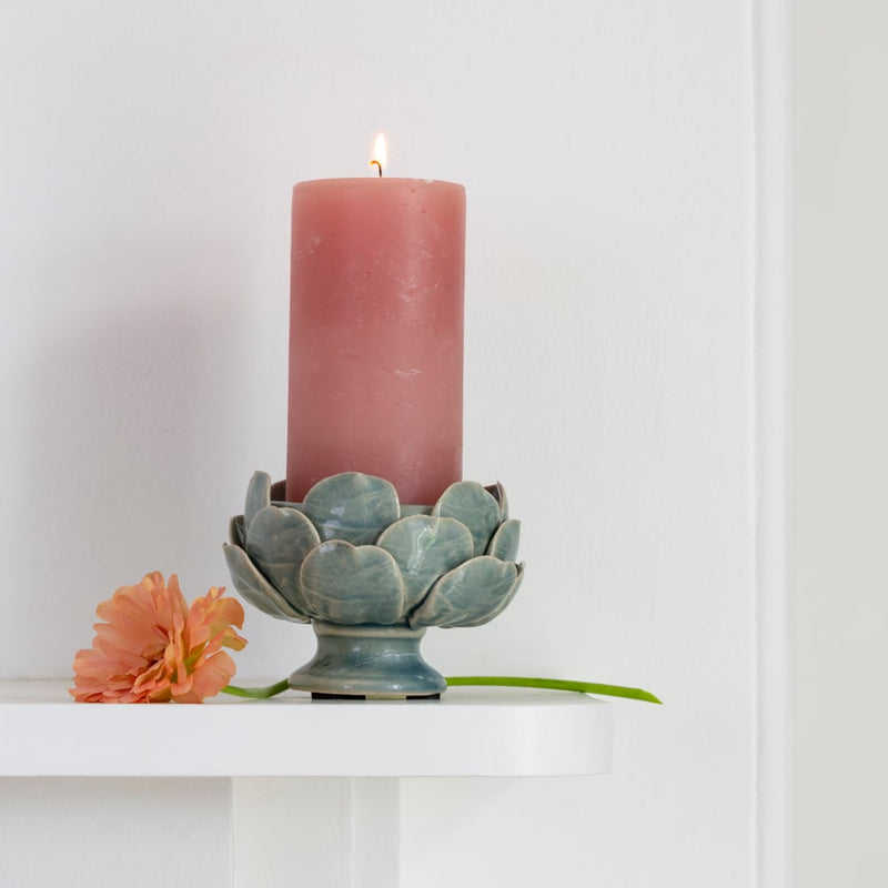 Artichoke Pillar Candle Holder in Sage Green