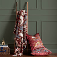 William Morris Strawberry Thief Jacquard Throw - Berry