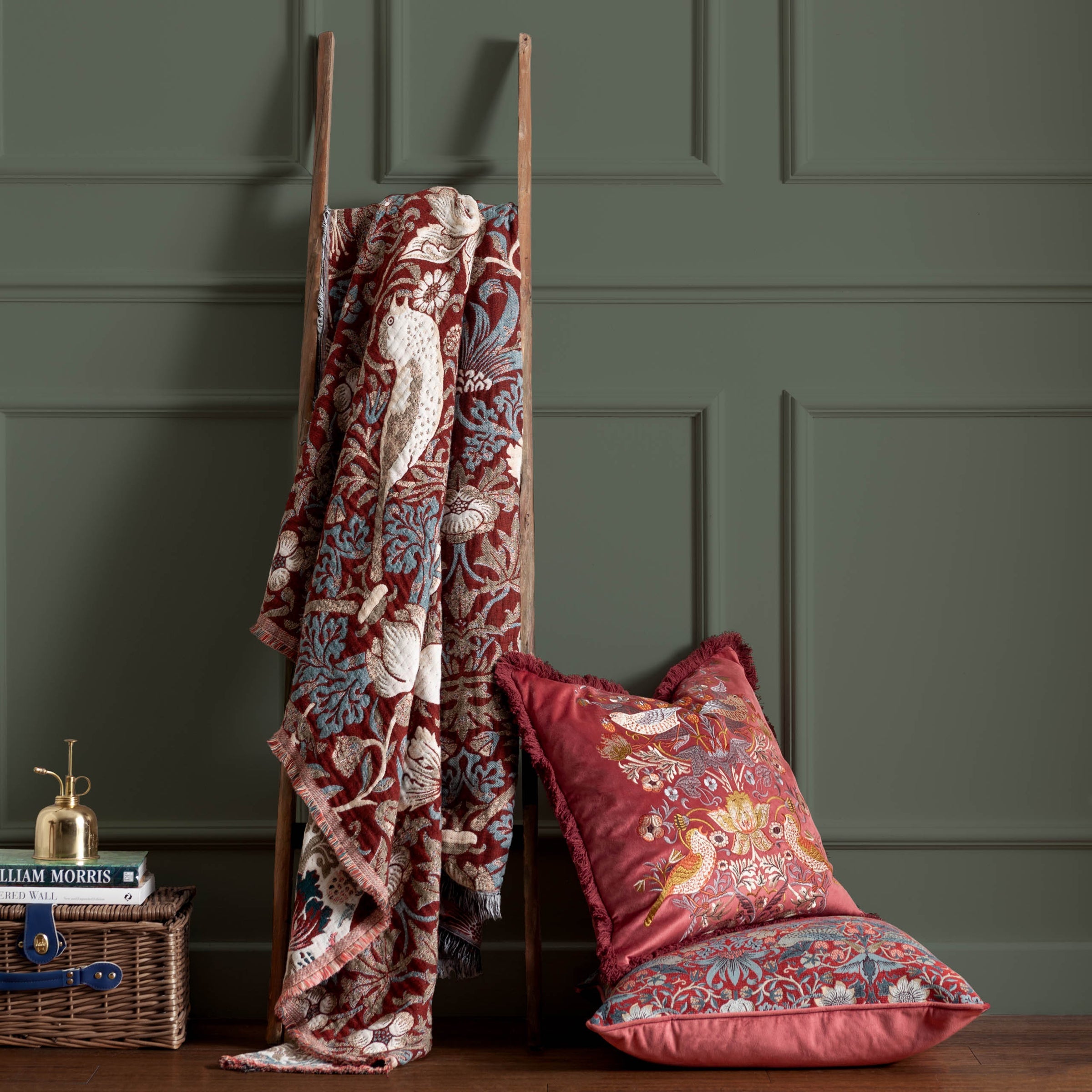 William Morris Strawberry Thief Jacquard Throw - Berry
