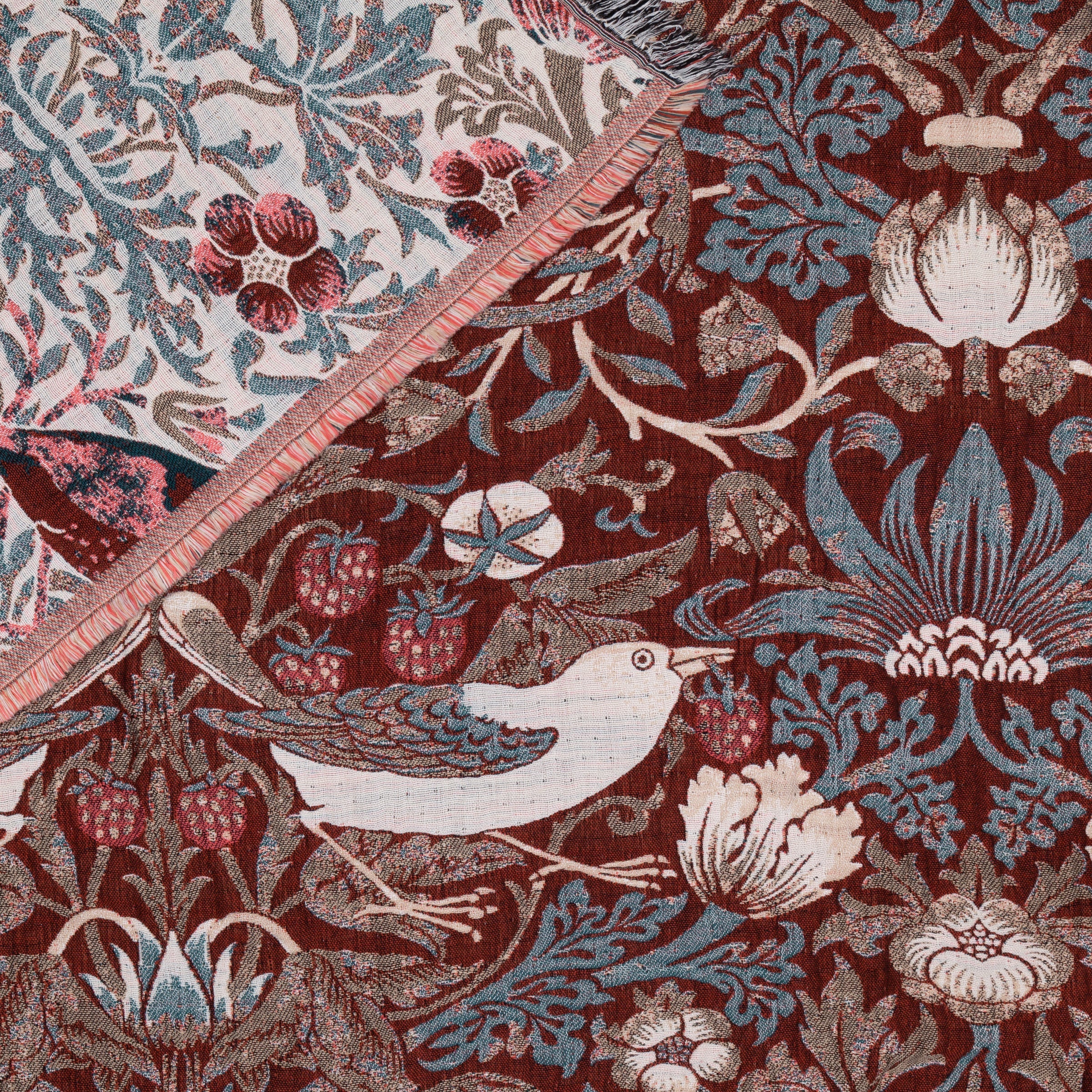 William Morris Strawberry Thief Jacquard Throw - Berry