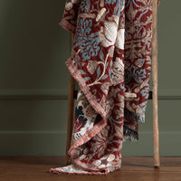 William Morris Strawberry Thief Jacquard Throw - Berry