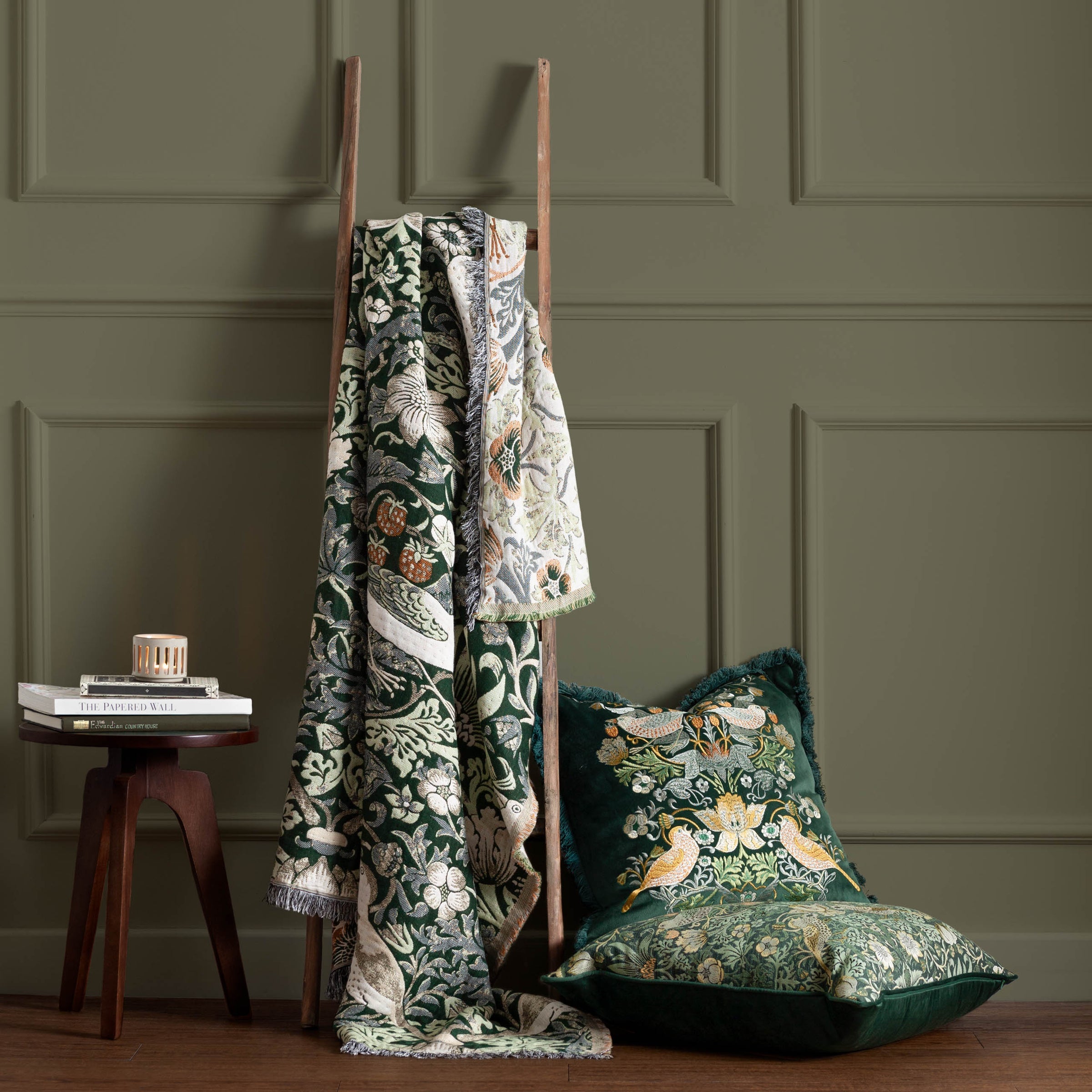 William Morris Strawberry Thief Jacquard Throw - Forest