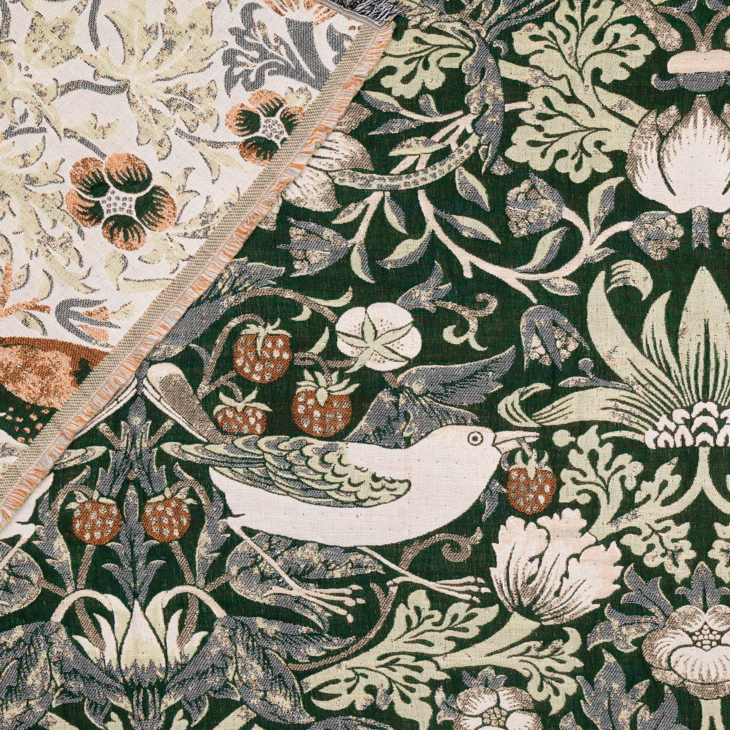 William Morris Strawberry Thief Jacquard Throw - Forest