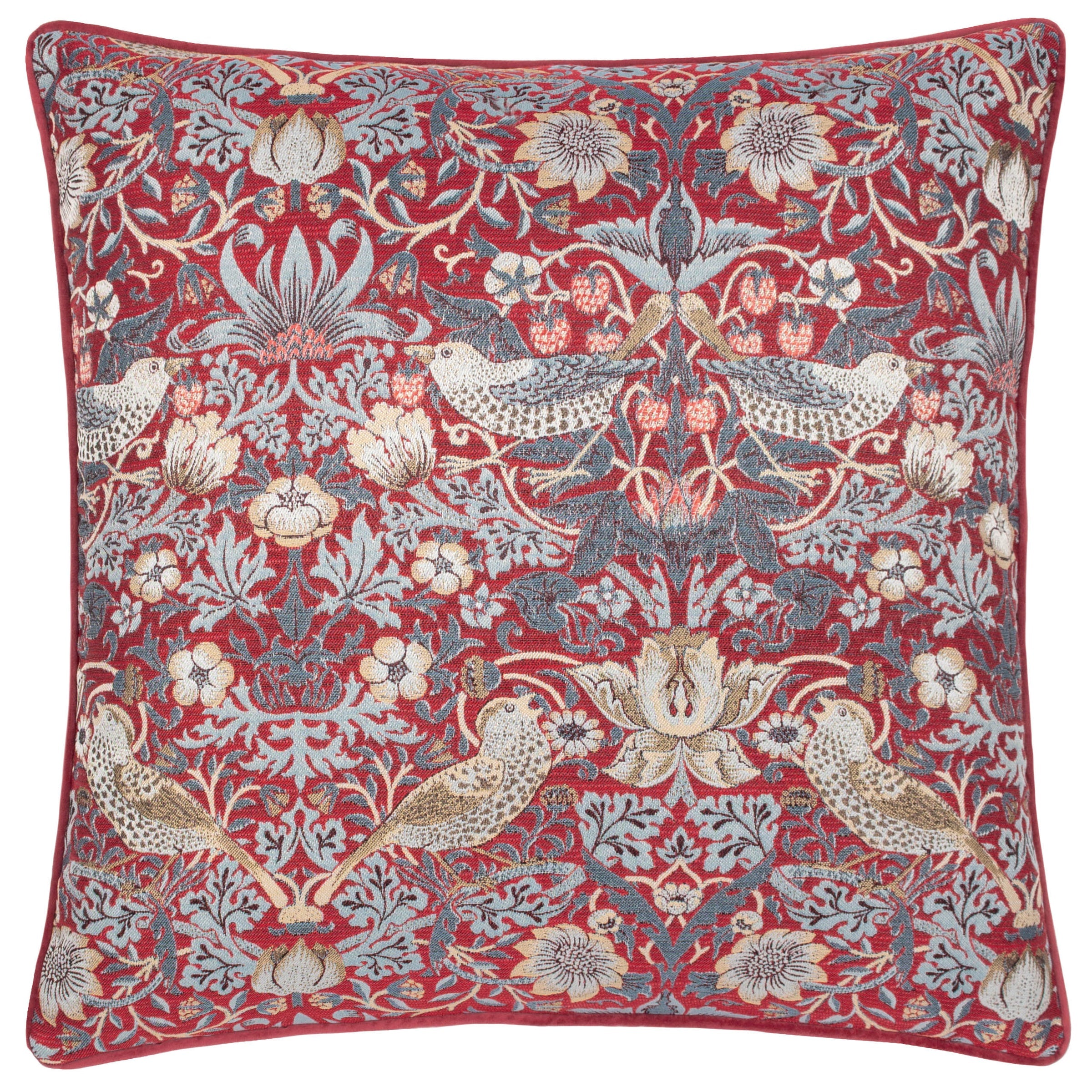 Wiliam Morris Strawberry Thief Piped Jacquard Cushion Cover - Berry