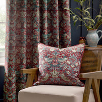 Wiliam Morris Strawberry Thief Piped Jacquard Cushion Cover - Berry