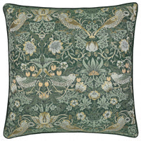 Wiliam Morris Strawberry Thief Piped Jacquard Cushion Cover - Forest