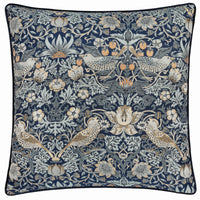 Wiliam Morris Strawberry Thief Piped Jacquard Cushion Cover - Indigo