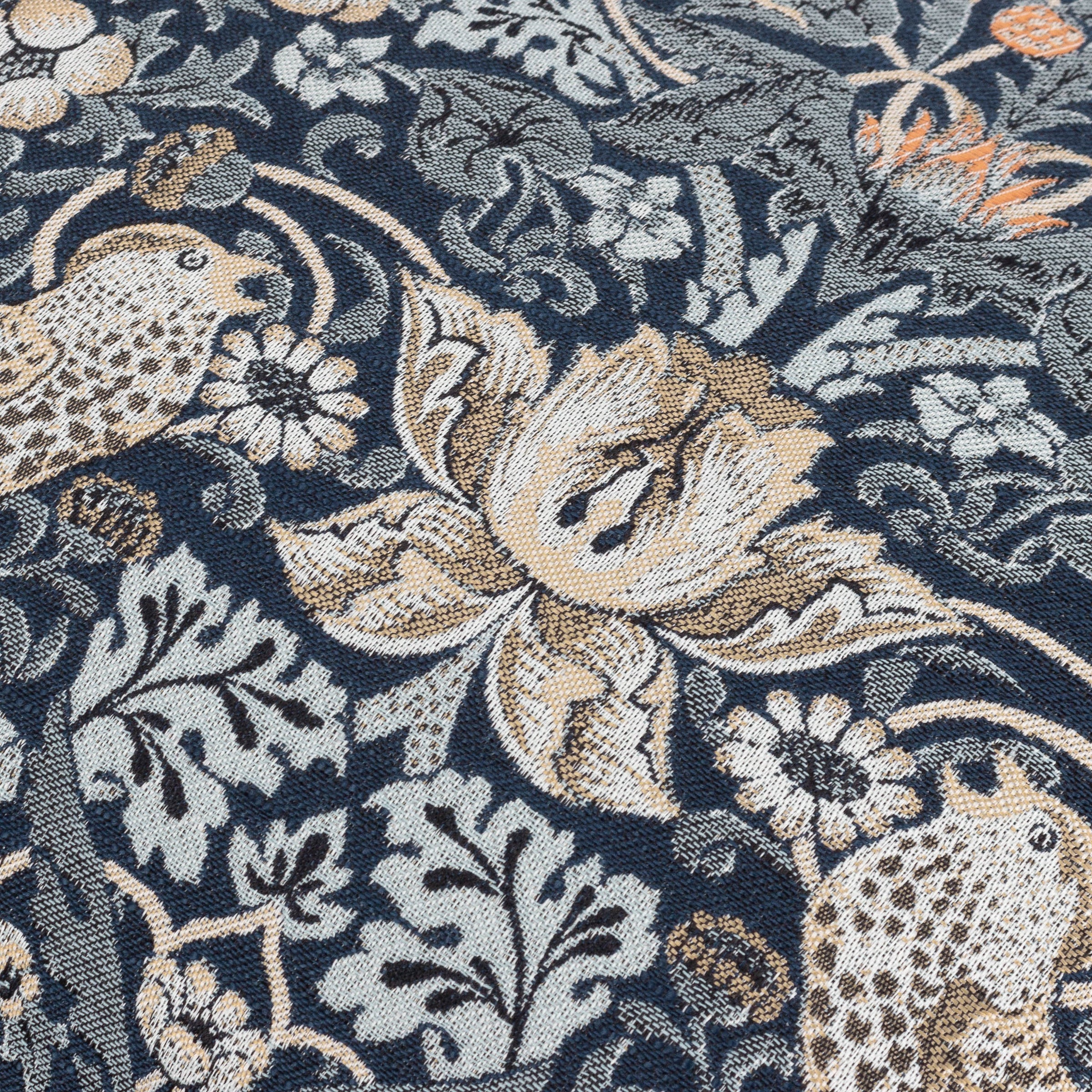Wiliam Morris Strawberry Thief Piped Jacquard Cushion Cover - Indigo