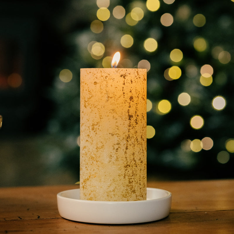 Inspiritus Scented Gold Marbled Pillar Candle