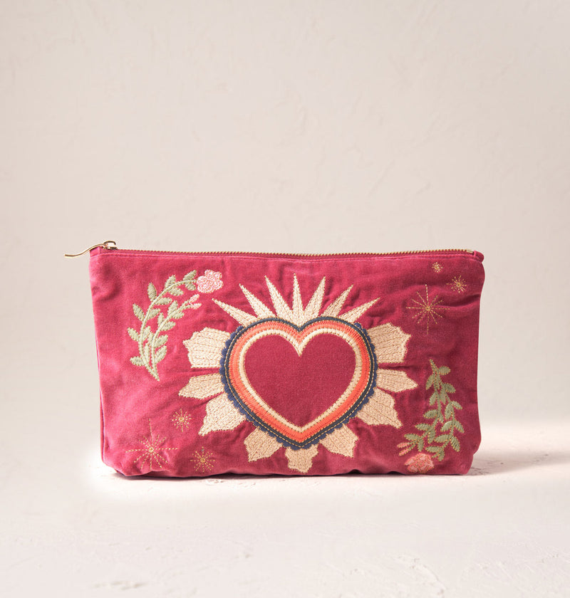 Sacred Heart Velvet Everyday Pouch in Dry Rose