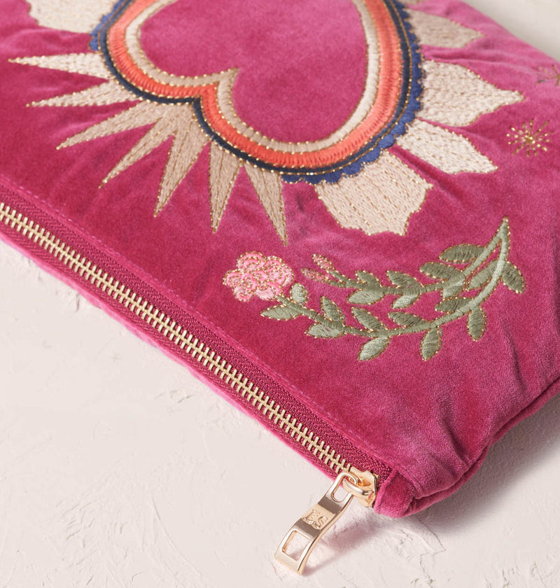 Sacred Heart Velvet Everyday Pouch in Dry Rose