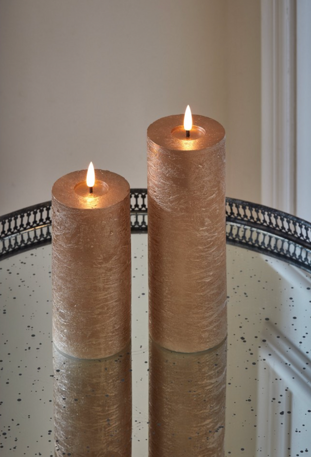 Metallic Flickering Candle in Dark champagne – Set of 2