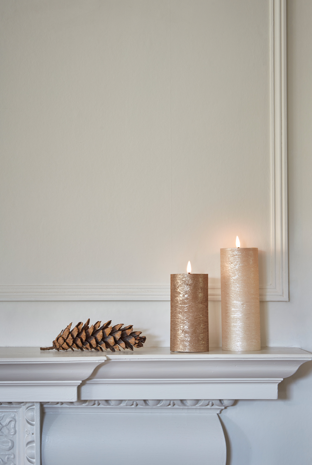 Metallic Flickering Candle in Dark champagne – Set of 2
