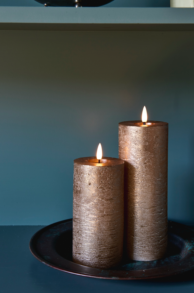 Metallic Flickering Candle in Dark champagne – Set of 2