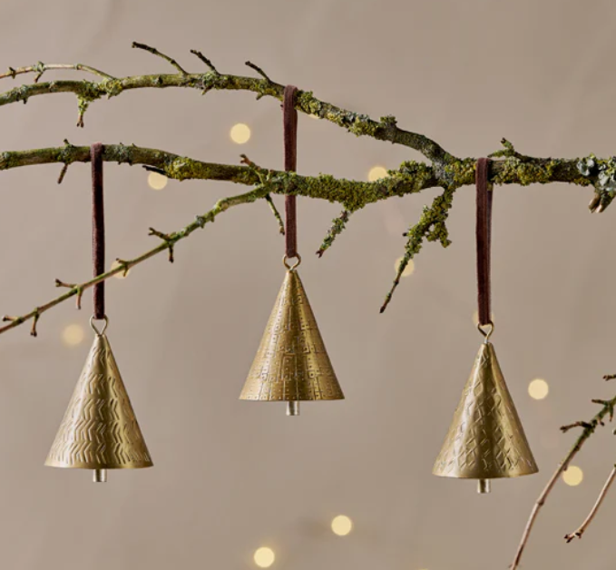 Manya Metal Bell Baubles - Brass - (Set of 3)