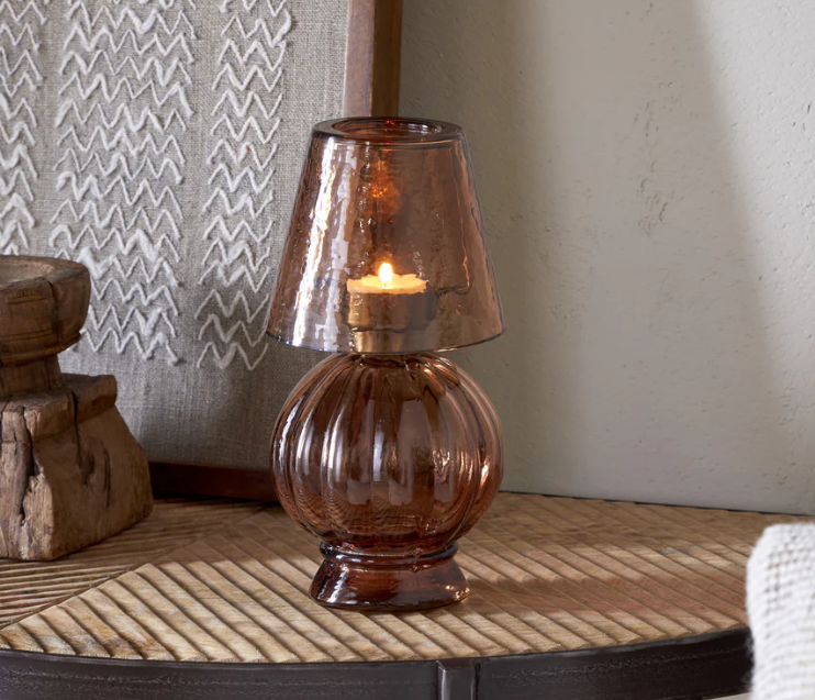 Adesola Glass Tealight Holder Lamp – Amber