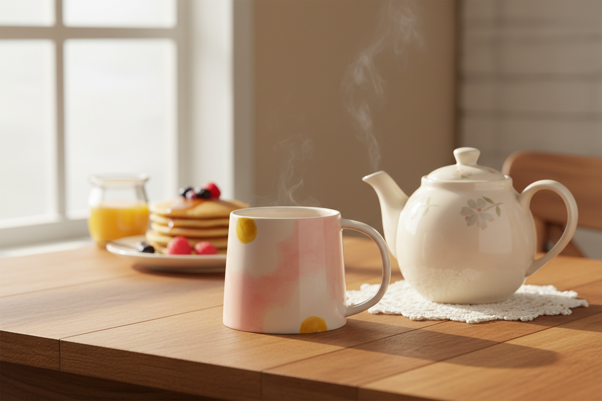 Pink/Mustard Flower Large Ceramic Mug