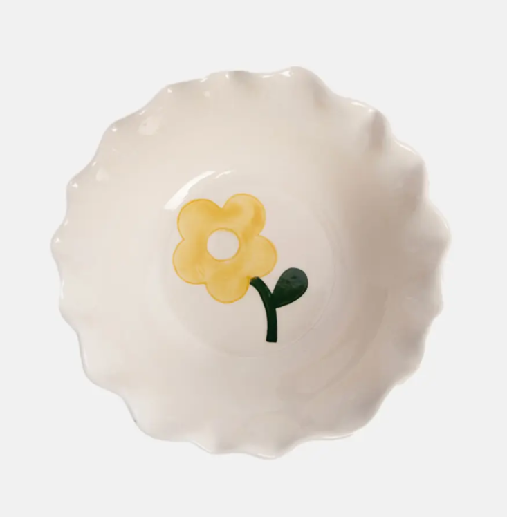 Pink Yellow Flower Frilly Bowl