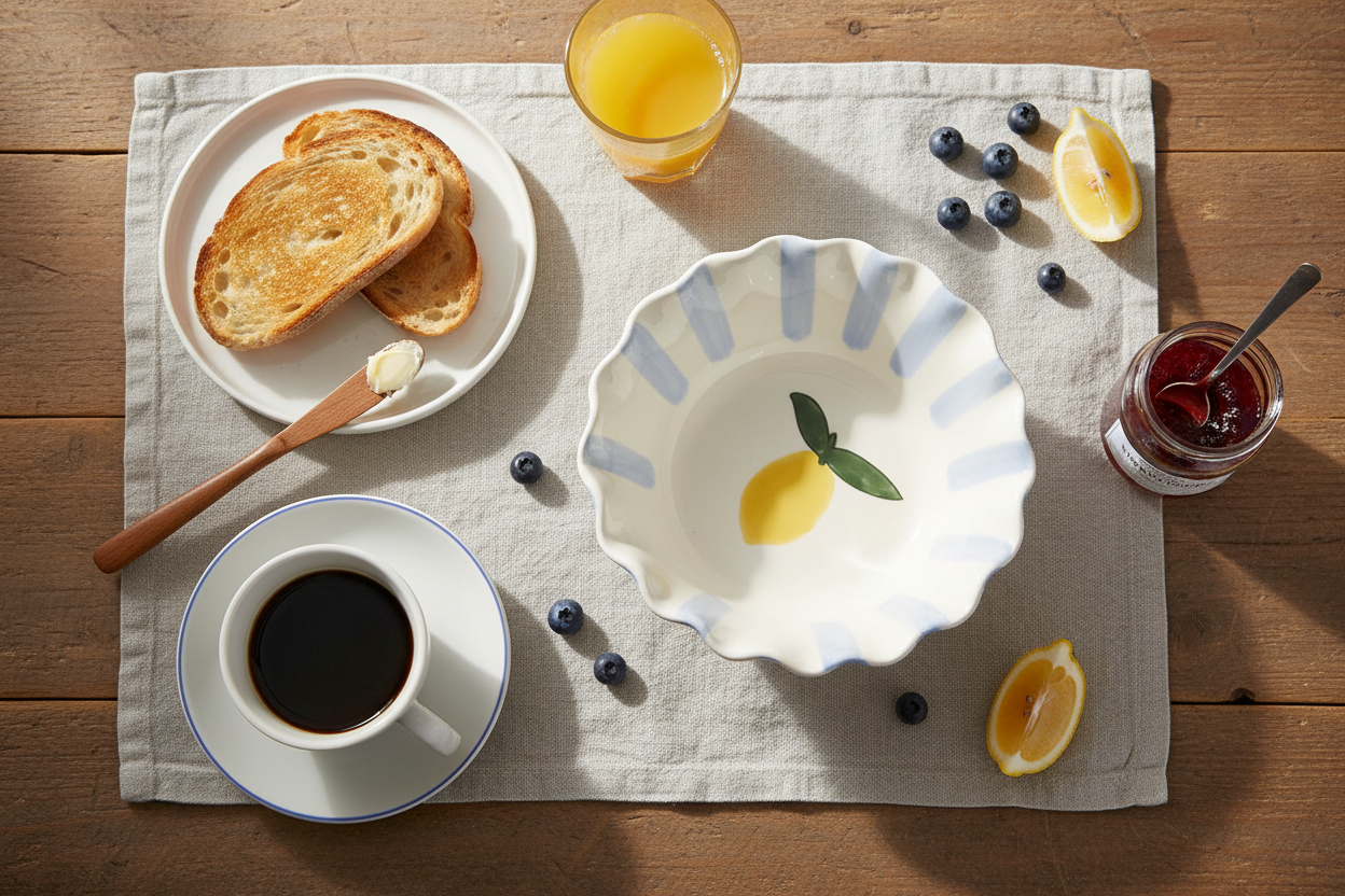 Blue Stripe Lemon Scalloped Cereal Bowl