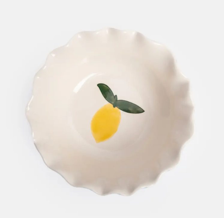 Blue Stripe Lemon Scalloped Cereal Bowl