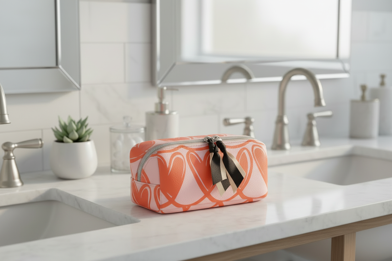 Pink Linked Hearts Diagonal Cosmetic Bag
