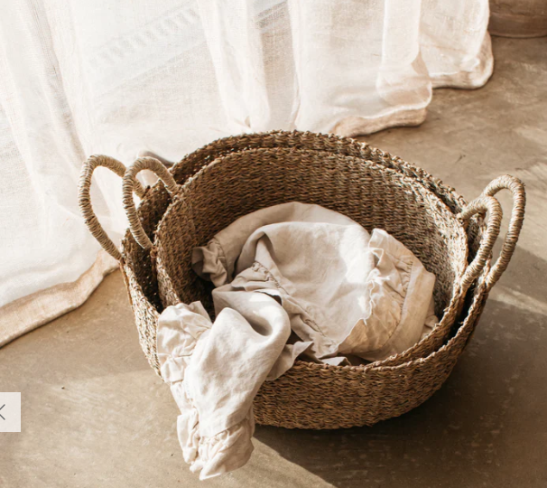 Kurv Set of 2 Oval Seagrass Baskets with Plaited Handles