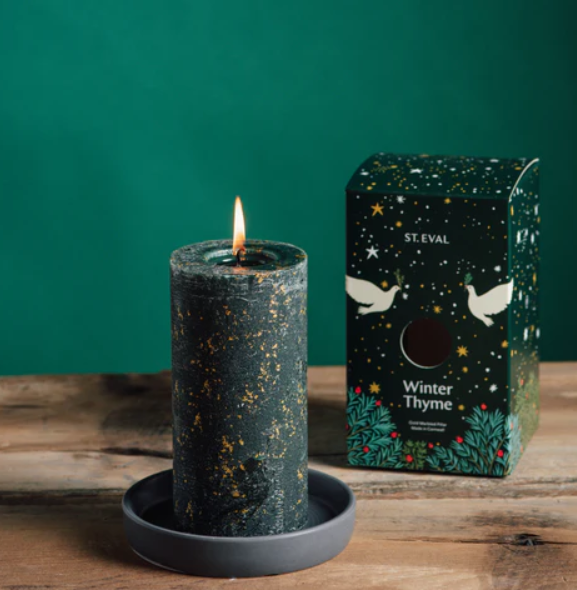 Winter Thyme, Gold Marbled Pillar Candle