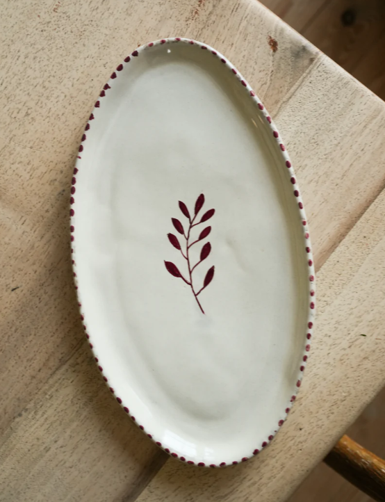 Hand Painted Botanic Oval Plate - Brick