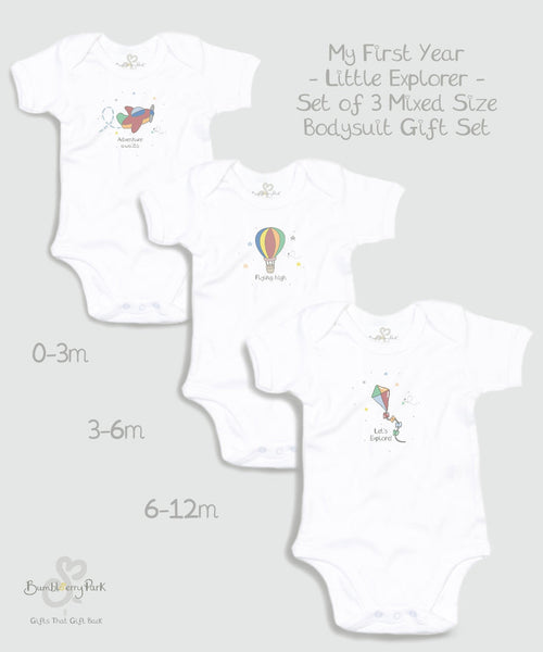 My First Year Gift Set - Little Explorers - Set of 3 Mixed Size Bodysuits