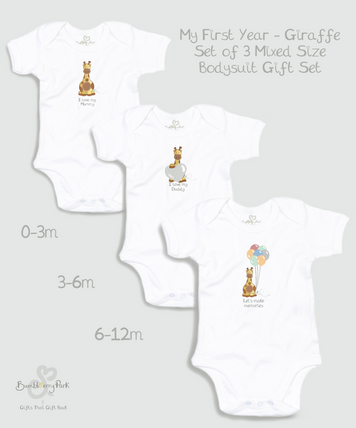 My First Year Gift Set - Giraffe Party Balloons - Set of 3 Mixed Size Bodysuits