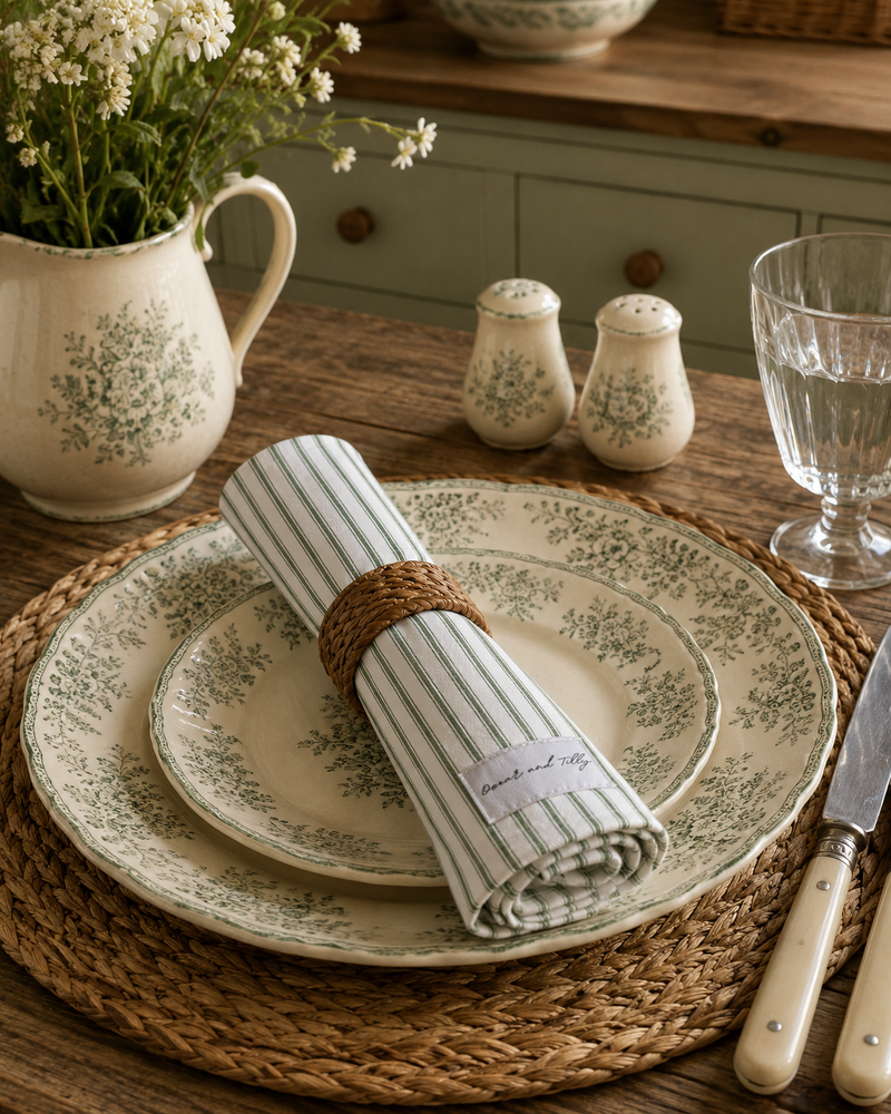 Ticking Stripe Napkins – Shale Green (set of 2)