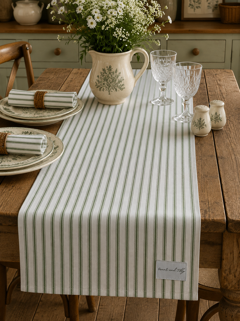 Ticking Stripe Table Runner - in Shale Green