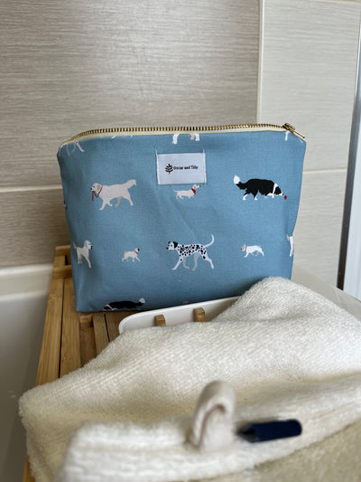 Dog Design Make Up Bags in Sage Green or Blue