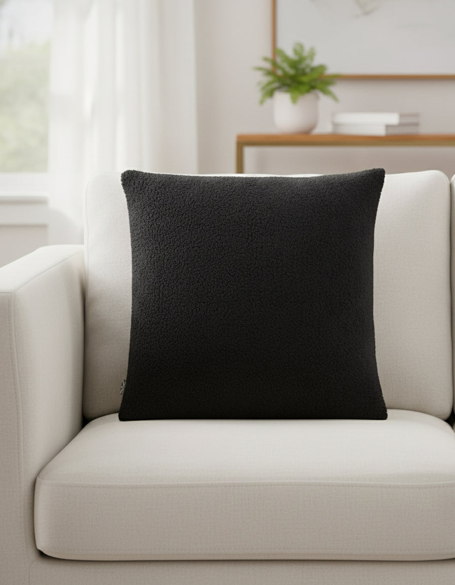 Square Sherpa Cushion Cover in Black