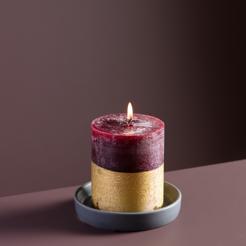 Figgy Pudding Gold Half-Dipped Pillar Candle