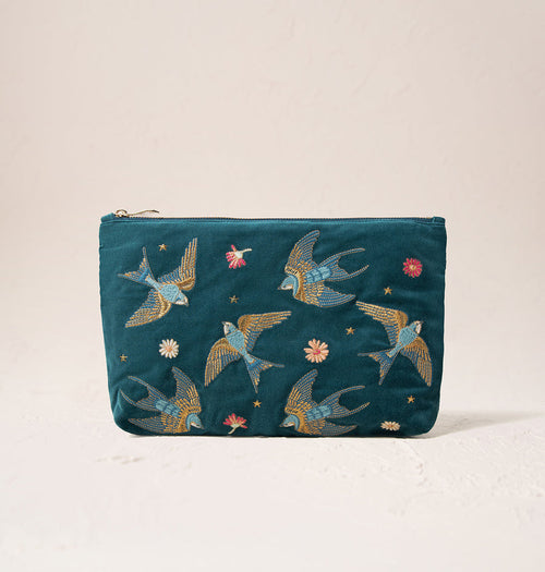 Swallows Everyday Pouch in Rich Blue Velvet