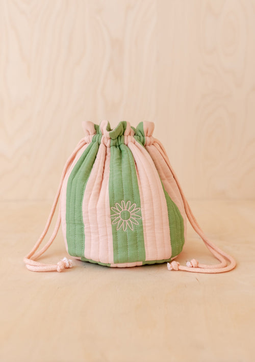 Cotton Wash Bag ~ Green Stripe