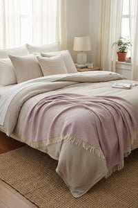 Herringbone Pure Wool Throw in Sugared Almond