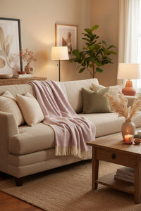Herringbone Pure Wool Throw in Sugared Almond