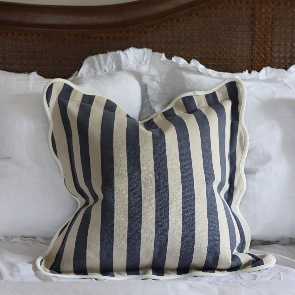 Chloe Scalloped Edge Cushion Cover - Navy Stripe