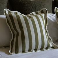 Chloe  Scalloped Edge Cushion Cover- Olive Stripe