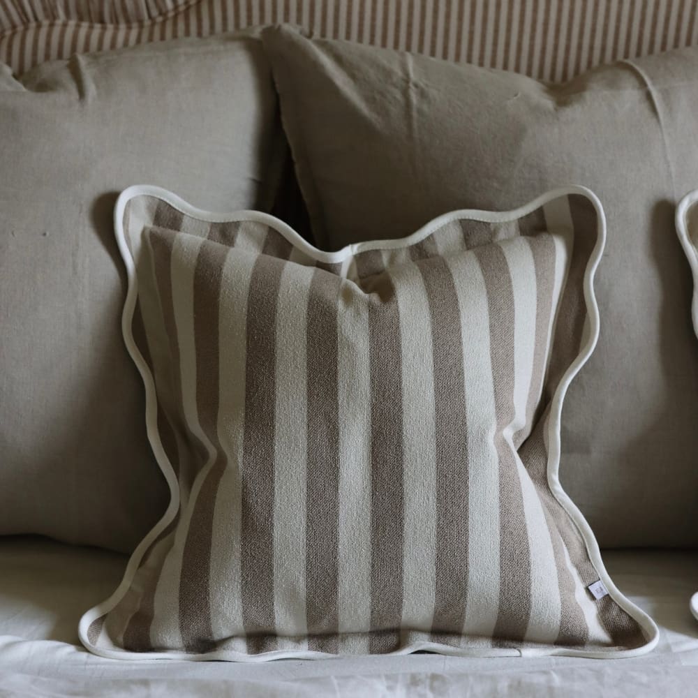 Chloe Scalloped Edge Cushion Cover - Greige Stripe