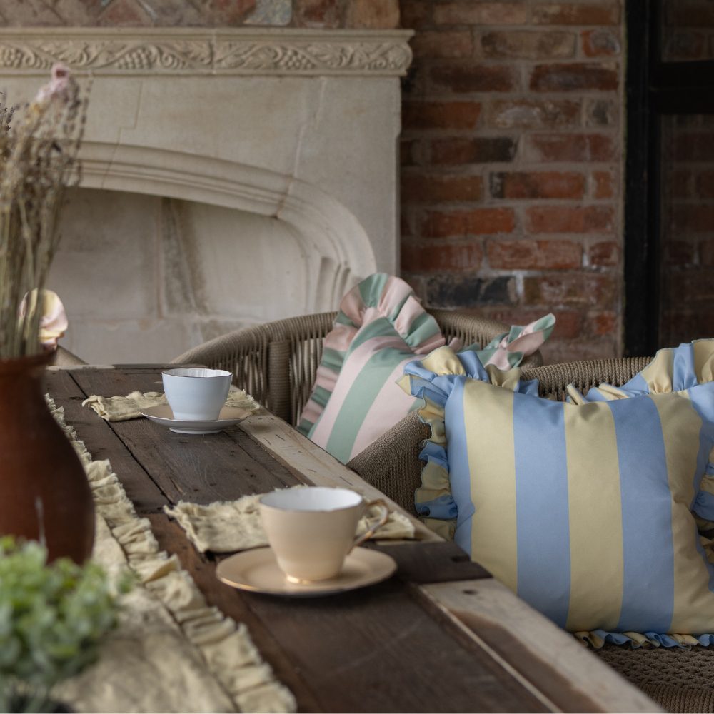 Outdoor Blue & Yellow Ruffle Cushion Cover