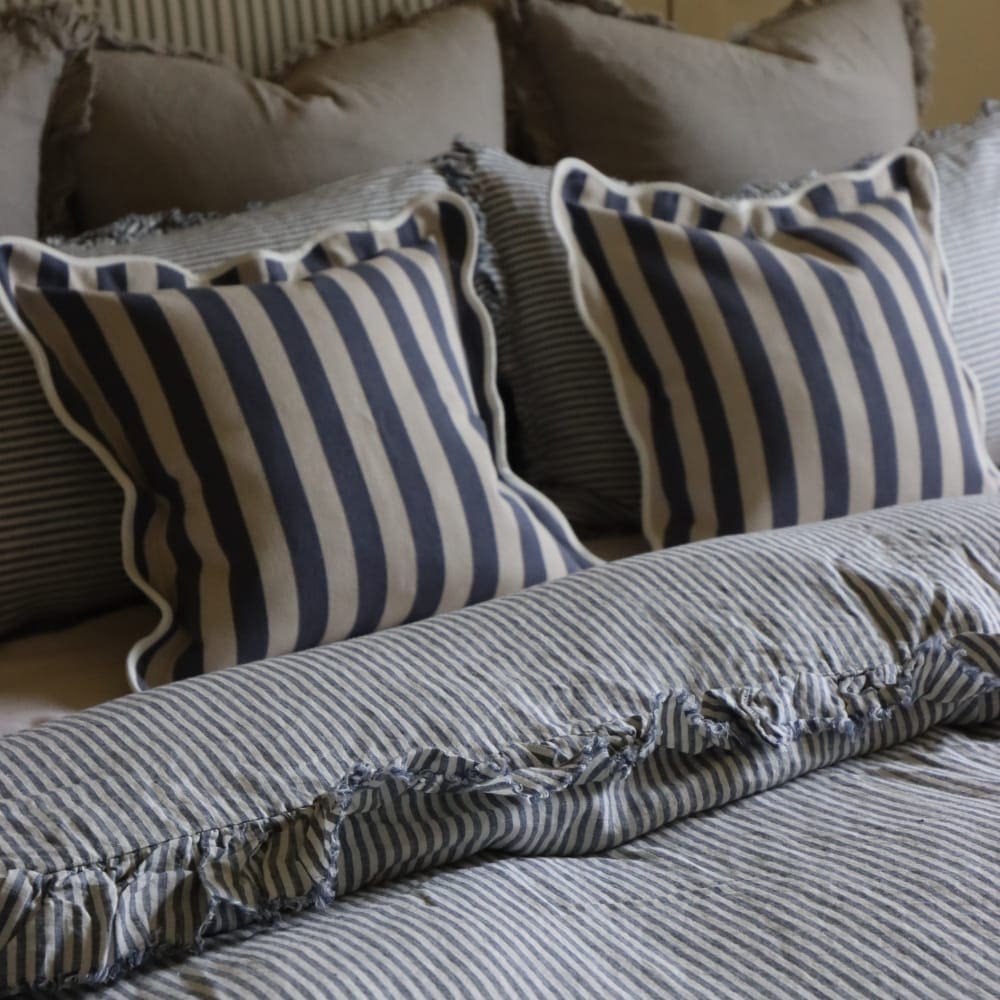 Chloe Scalloped Edge Cushion Cover - Navy Stripe